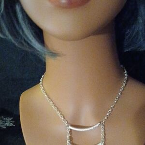 Sleek Silver Geometric Necklace with Crescent Design